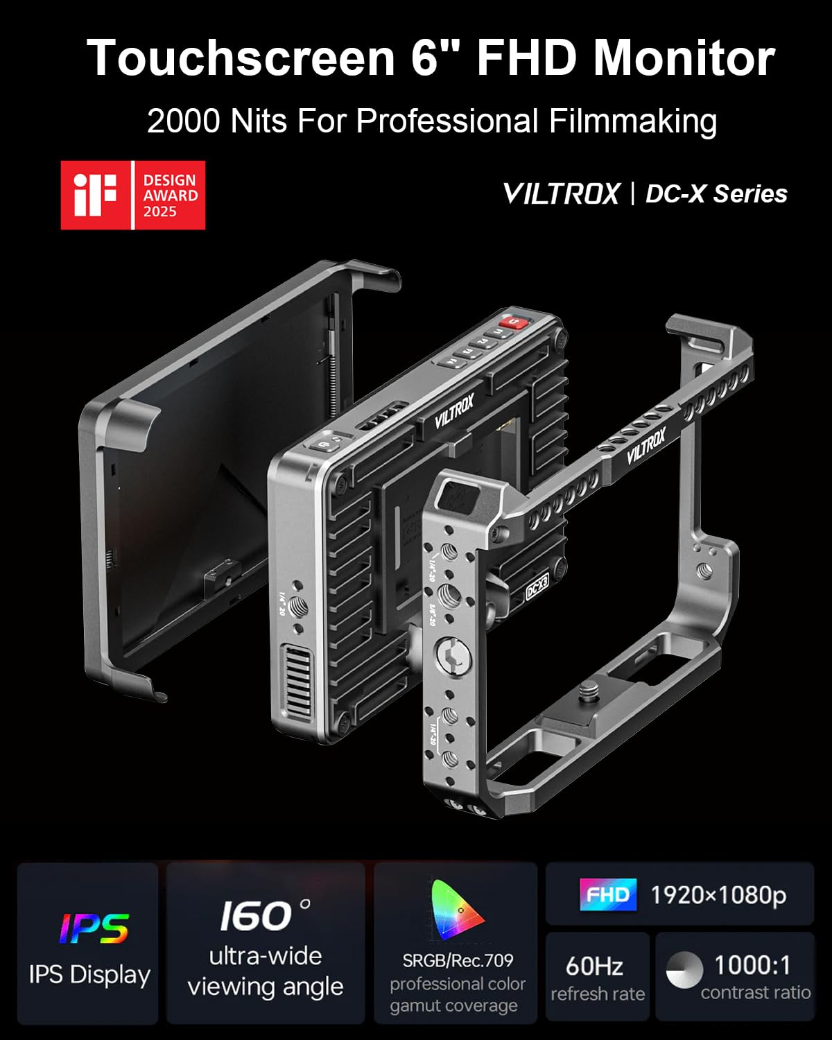 【訳あり品】VILTROX DC-X3 2000Nits フィールドモニター Amazon.com : VILTROX DC-X3 SDI Monitor Kit with Rig Cage, 6 Inch